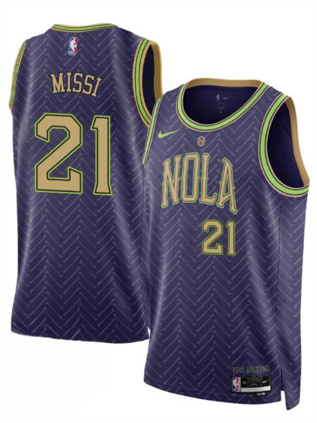 Mens New Orleans Pelicans #21 Yves Missi Purple 2024-25 City Ediiton Stitched Jersey Dzhi